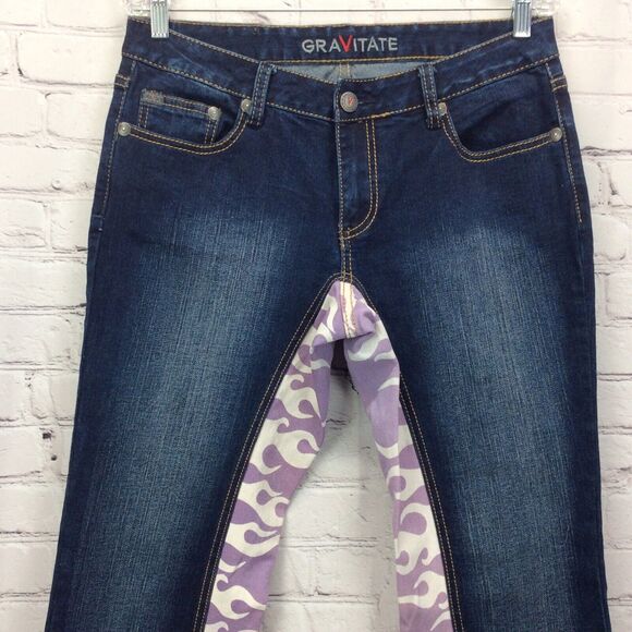 Gravitate Jeans Women’s Size 10X32 Purple Flame Denim Bootcut Motorcycle Festive - Picture 3 of 11